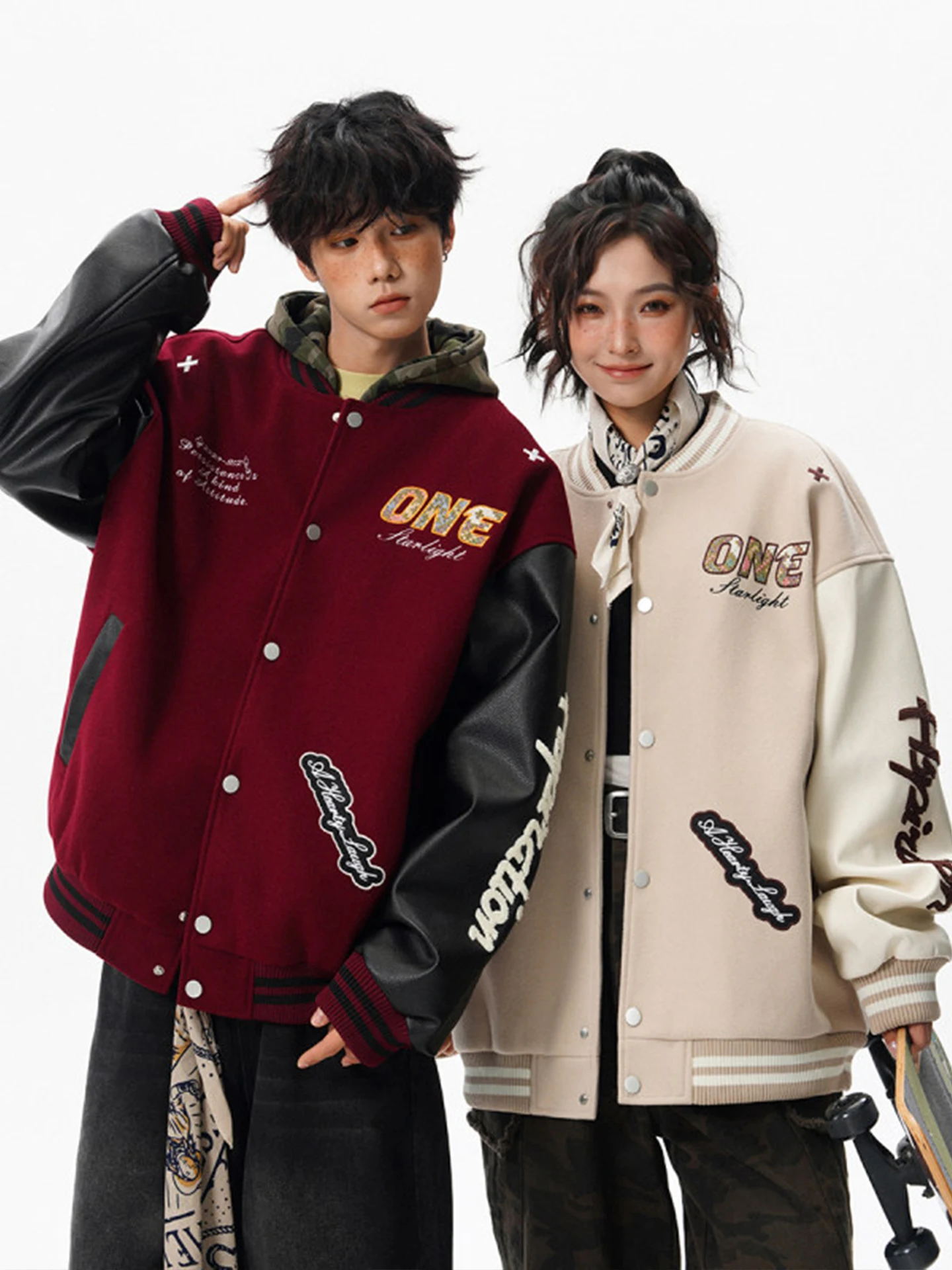 

Retro American High Street Patchwork Baseball Jaet Men's Oversize Design Embroidery Couple Flight Jaet Trendy Polyester S...