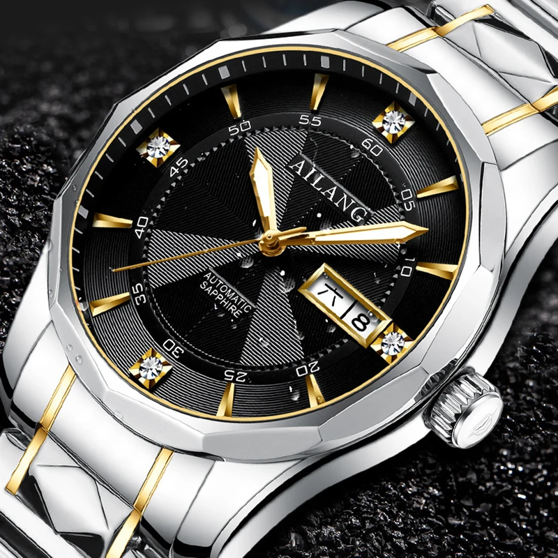 AILANG Weekly Calendar Display Automatic Mechanical Watches Top Brand Luxury Men Watch Fashion Business Watch Steel Band Clock