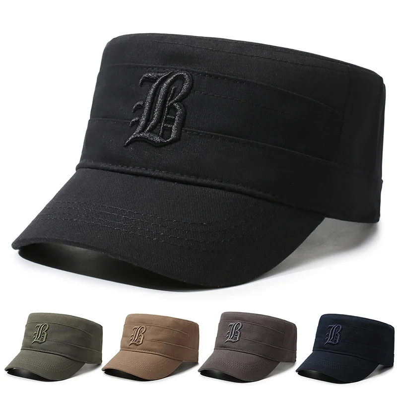 Men Flat Top Army Cap Adjustable Military Cadet Hat Casual Outdoor Sun Peaked Caps For Middle Aged Men