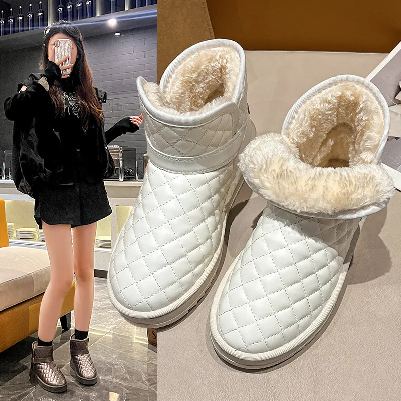 Women's 2024 Winter New Fur Integrated Ankle Boots with Wool Thickened Bread Warm Snow Cotton Shoes