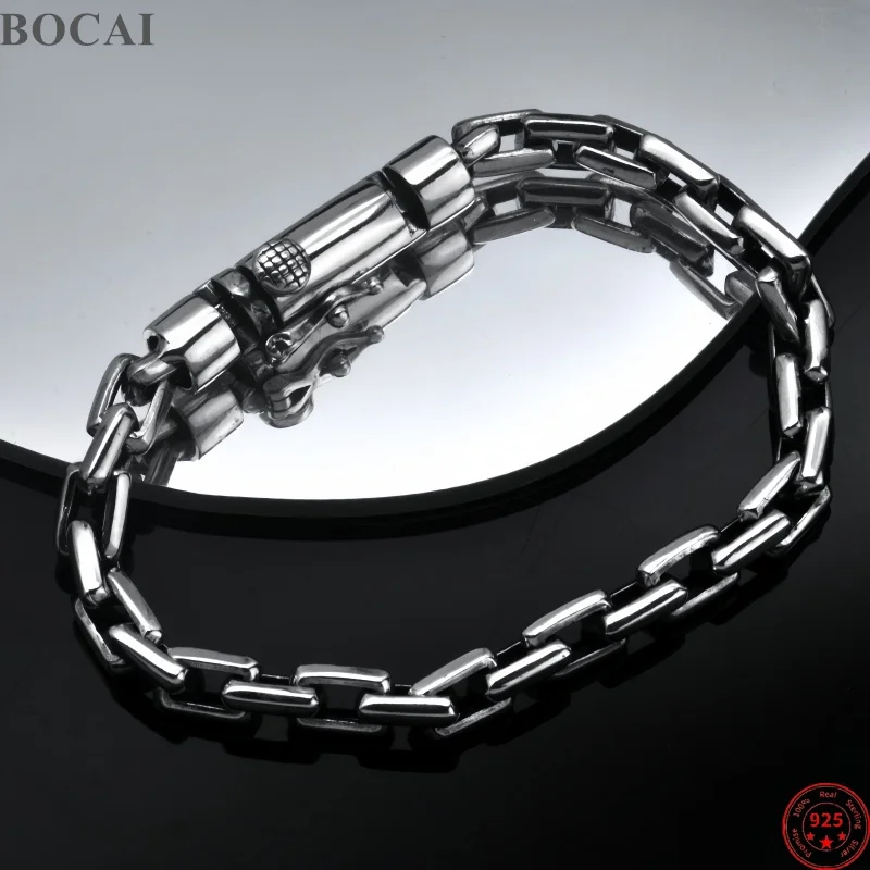 BOCAI NEW S925 Pure Silver Korean Simple Couple Jewelry Personality Fashion r men Bracelet