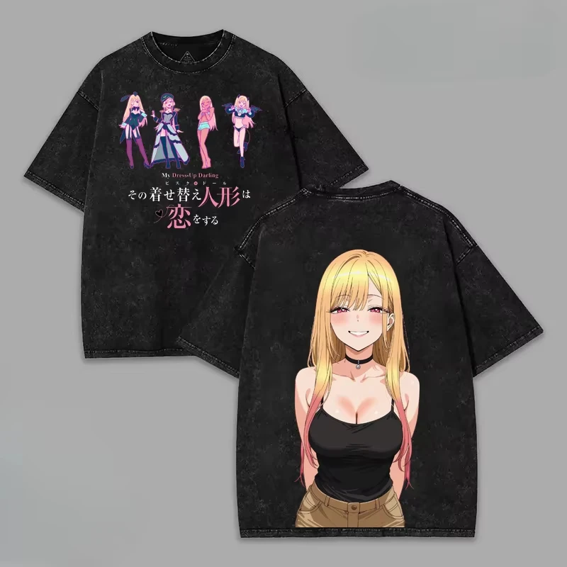 Anime My Dress Up Darling Kitagawa Marin Graphic T‑shirt Unisex Men Women Short Sleeve Washed Cotton Streetwear Tops