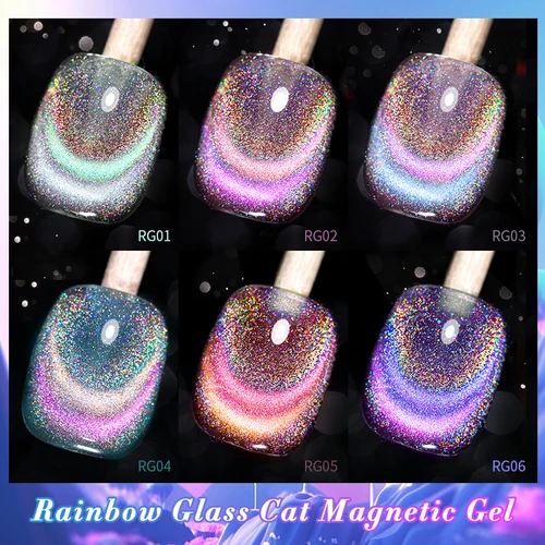 Imagen 2 del producto BORN PRETTY 10ml Rainbow Glass Cat Esmalte de uñas de gel magnético Doble luz Brillo brillante Soak Off Varnis Uñas semipermanentes