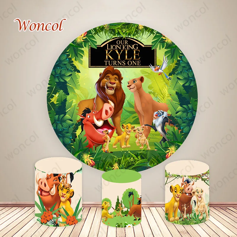 The Lion King Custom Round Backdrop Kids 1st Birthday Baby Shower Backdrop Disney The Lion King Simba Cylinder Cover Decor Props