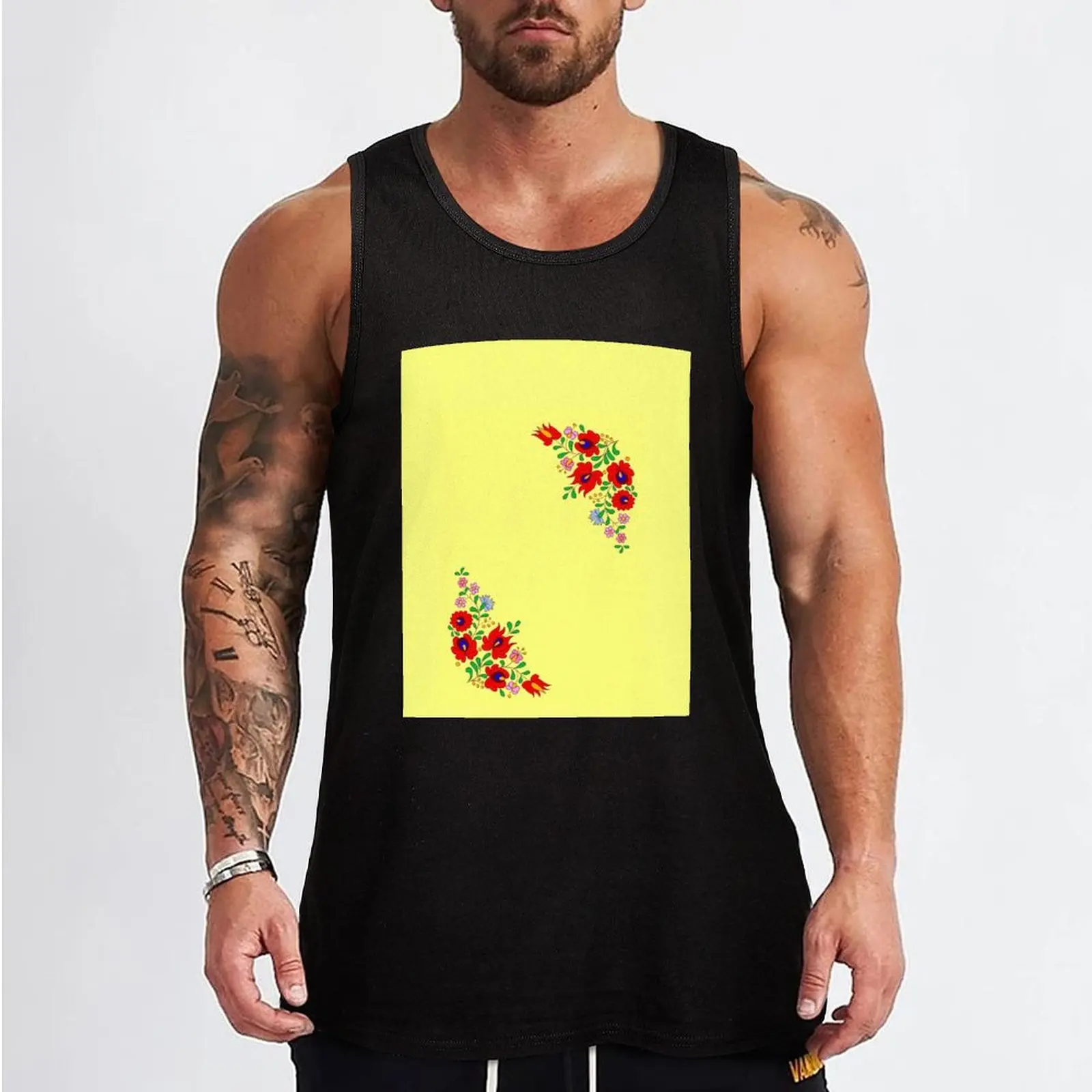 Colorful hungarian artwork from Kalocsa Tank Top T-shirt for fitness vest for men gym clothes man Working vest