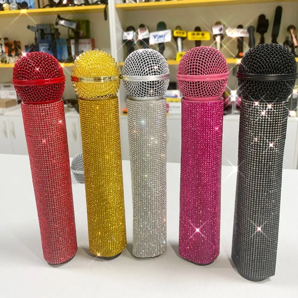 Wireless Microphone Rhinestones Microphone Cover Bling Bling Gold Silver Microphone Decorative Sleeve Sparkly Colorful