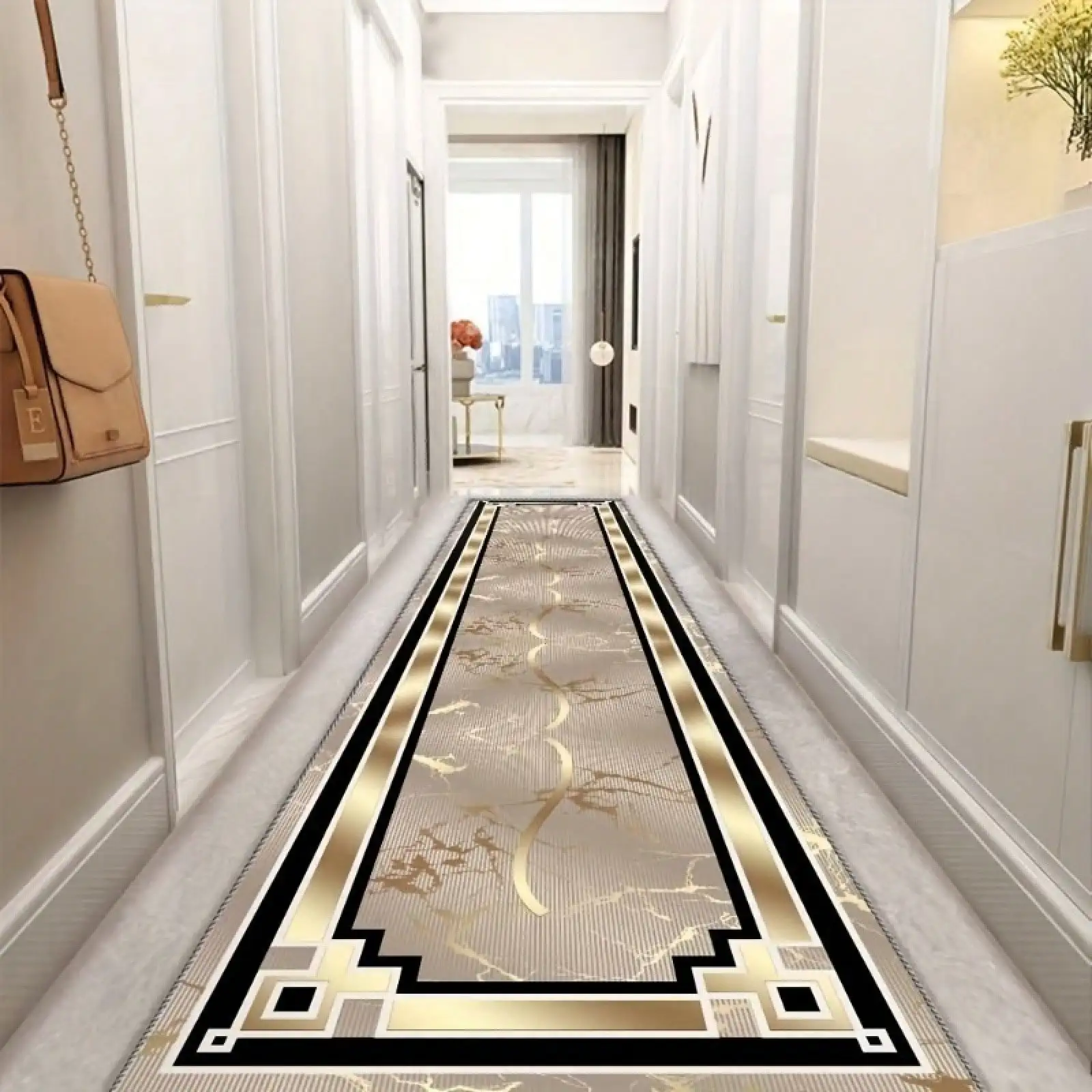 Luxury Gold Abstract Line Runner Rug Modern Luxury Hallway Carpet Art Deco Inspired Dynamic Flow Long Hallway Carpet Bath Mats Passage Floor Mat Kitchen Carpets Laundry Room Decorations Balcony Carpets Living Room Aisle Rug Outdoor Rug Door Mat Home