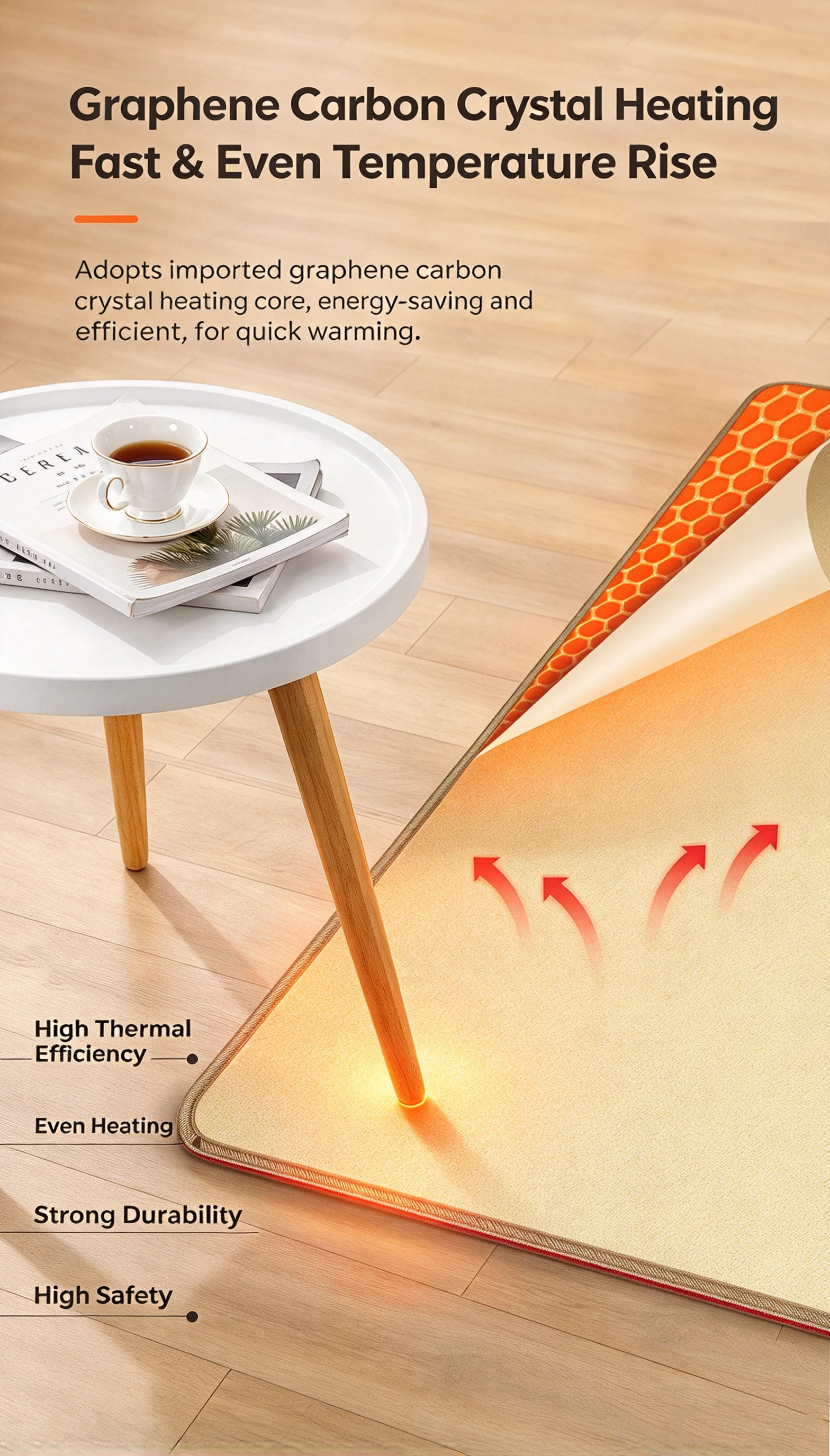 Portable Graphene Carbon Crystal Geothermal Heating Mat Electric Foot Warmer for Home Bedroom Living Room Winter Warm
