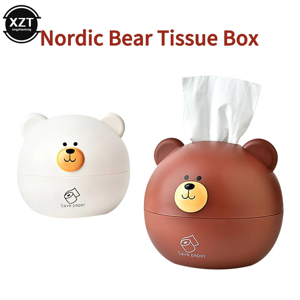 Cute Bear Tissue Box Nordic Roll Paper Pumping Paper Storage Round Container Towel Napkin Holder Remote Control Living Room Car