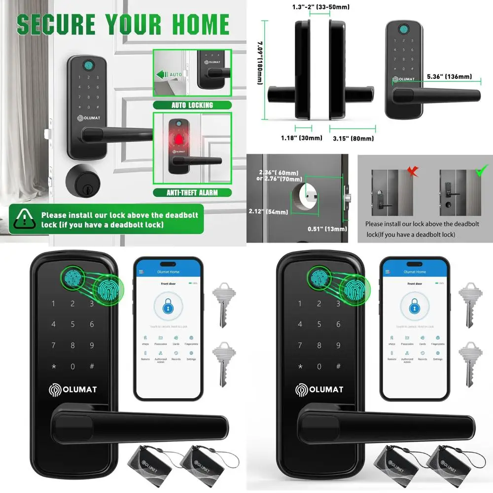 

Сенсорный дверной замок с бесключевым доступом и функцией распознавания отпечатков пальцев для дома, арендного жилья, гаражей, офисов и отелей