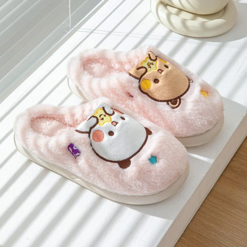 Bubu Dudu Bear Anime Plush Slipper Cartoon Couple slippers Winter Leisure Home Outdoor Anti Slip Thick Bottom Cotton Shoes Warm