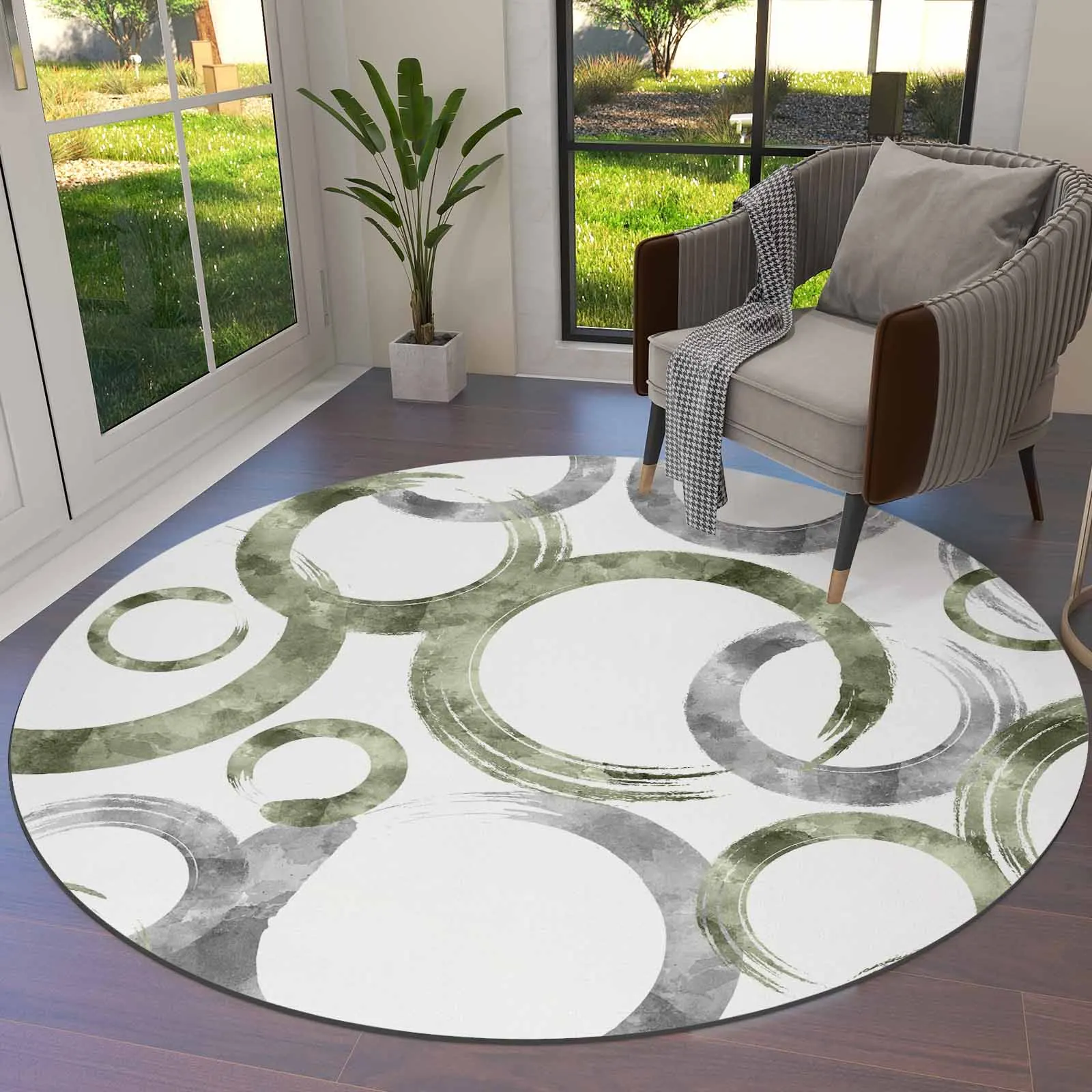 Brush Circle Sage Green Gray Round Area Rug Carpets For Living Room Large Mat Home Bedroom Kid Room Decoration