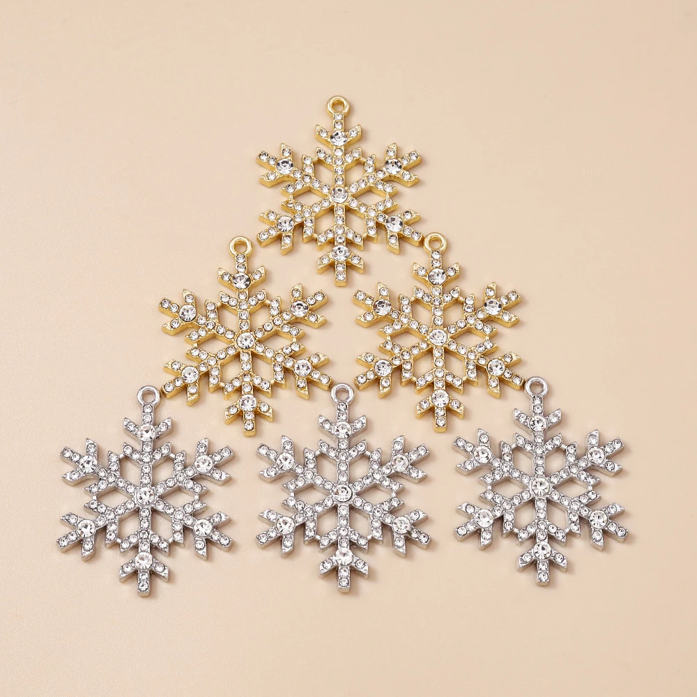 Leslie 5pcs 30*38mm Exquisite Gold Color Christmas Crystal Snowflake Charms for Jewelry Making Women Necklace Earrings DIY Craft