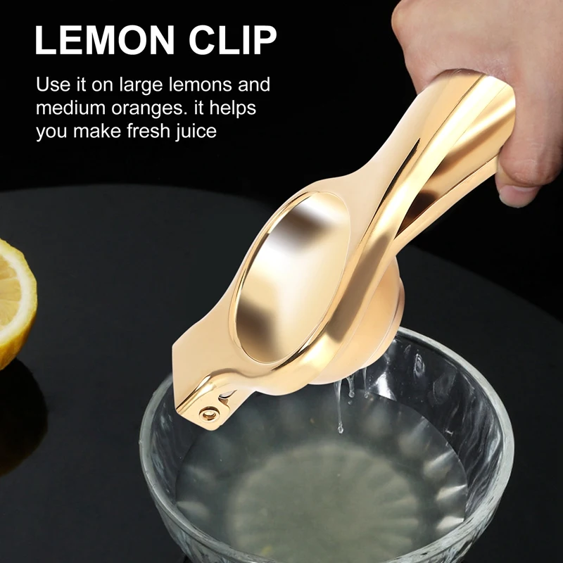 A63K-Manual Lemon Juicer Stainless Steel Juicer Press Citrus Handle Lime Squeezer Tool, Gold