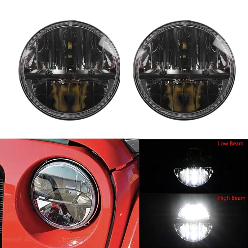 7 Inch LED Headlights Hi/Lo Beam Motorcycle Headlamp 12V 24V For Lada Niva Urban 4x4 suzuki samurai Jeep Wrangler Off Road