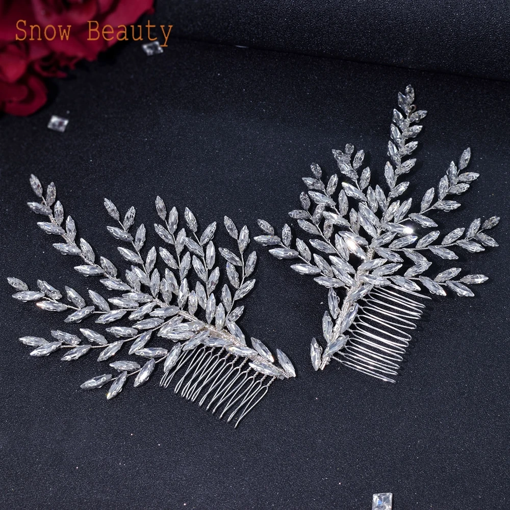 DZ061 Bridal Comb Handmade Women Hair Jewelry Set Bridesmaids Headpieces Rhinestones Hair Accessories Crystal Hairbands