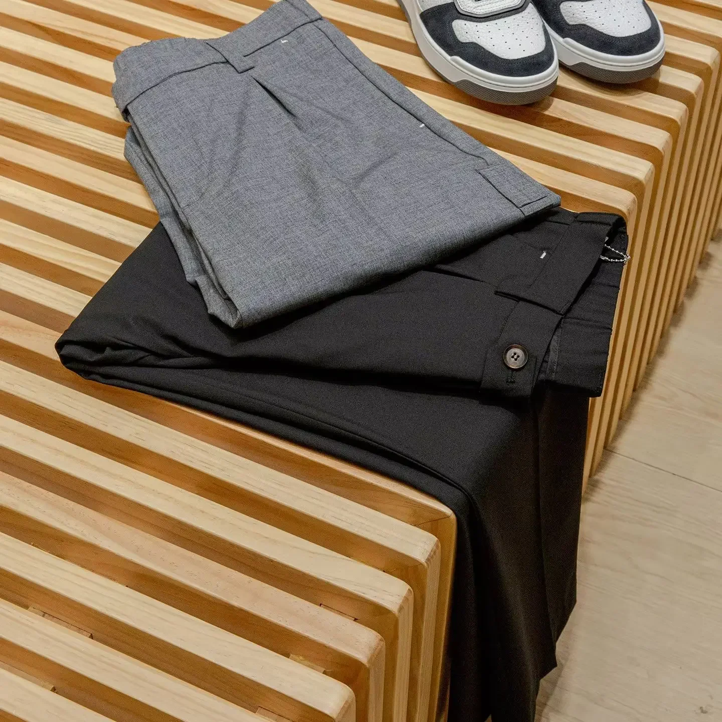

Cotton wool blend, old money men's business light luxury straight casual pants