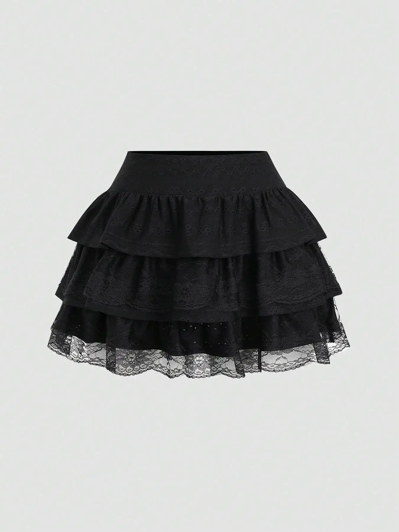 Women's Textured Fabric Contrast Lace Edge Slim Fit Y2K Layered Cake Skirt Single Piece Fashion Retro Mini Dress