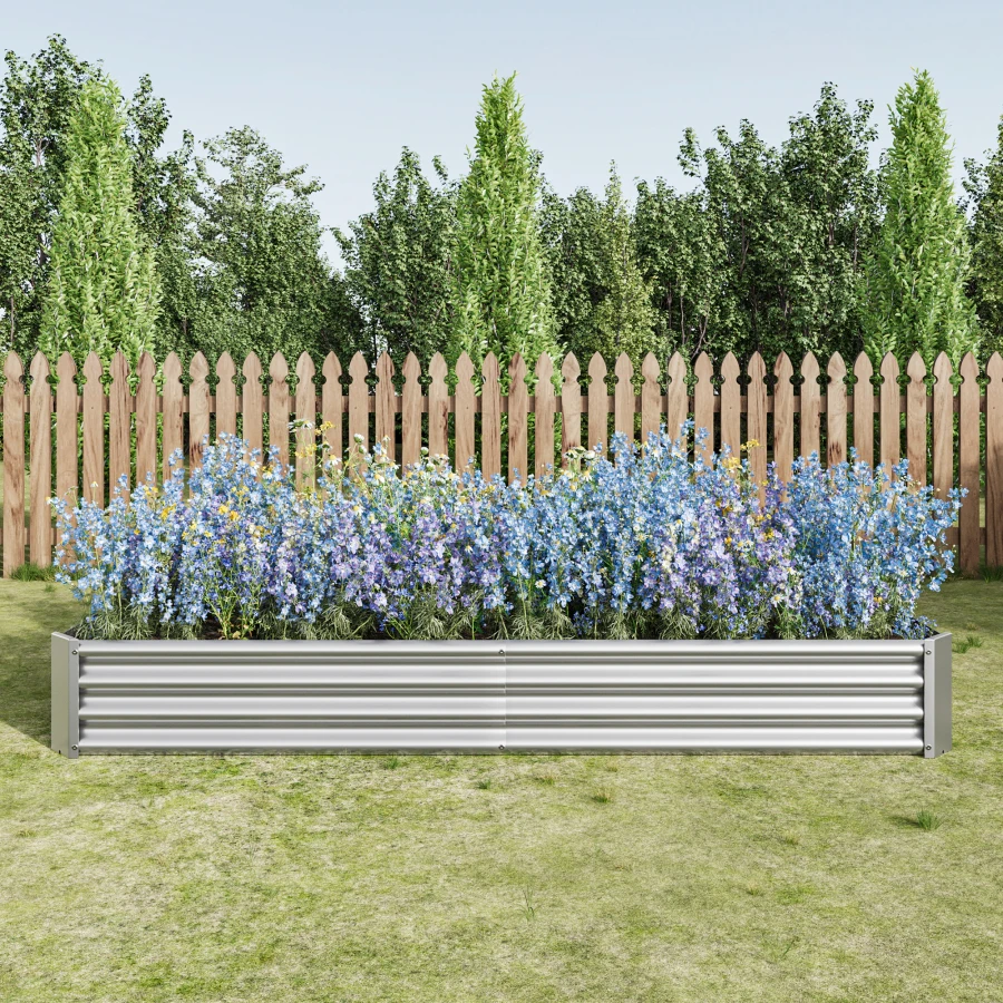 

Raised Garden Bed Kit - Metal Raised Bed Garden 7.6x3.7x0.98ft for Flower Planters Vegetables Herb Silver