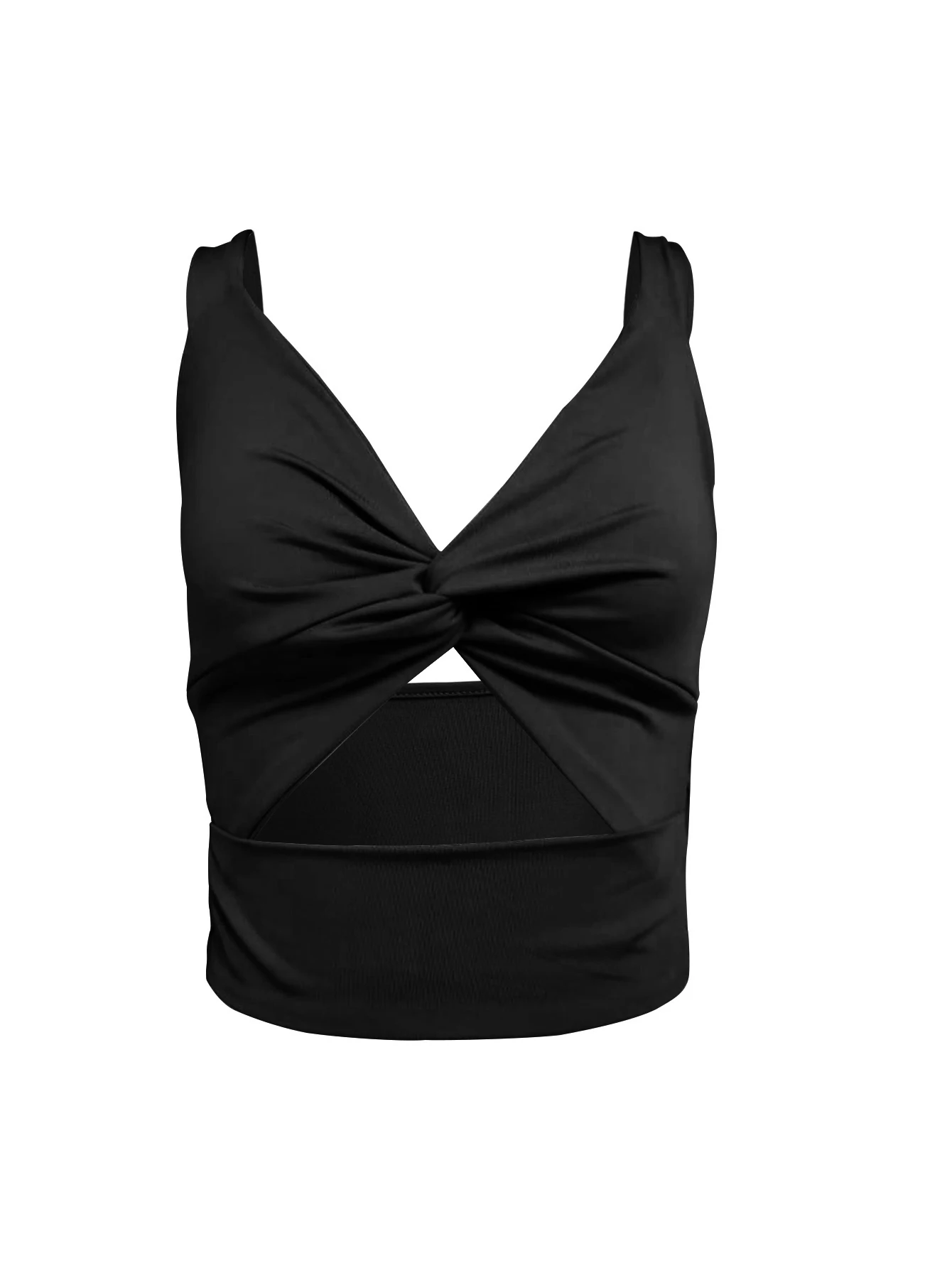 Women Twist Cutout Cami Top V Neck Wide Strap Slim Fit Crop Tank Top Y2K Spaghetti Vest