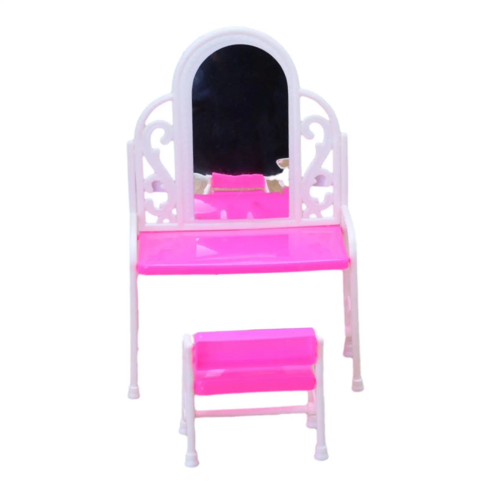 Mini House Accessories with Stool Dollhouse Makeup Vanity for Doll Ornaments