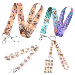 Pusheen Studenten Lanyard Polyester Materiaal Cartoon Anime Figuren Fat Cat Card Houder Telefoon Touw Accessoires Sleutelhanger Decoratie