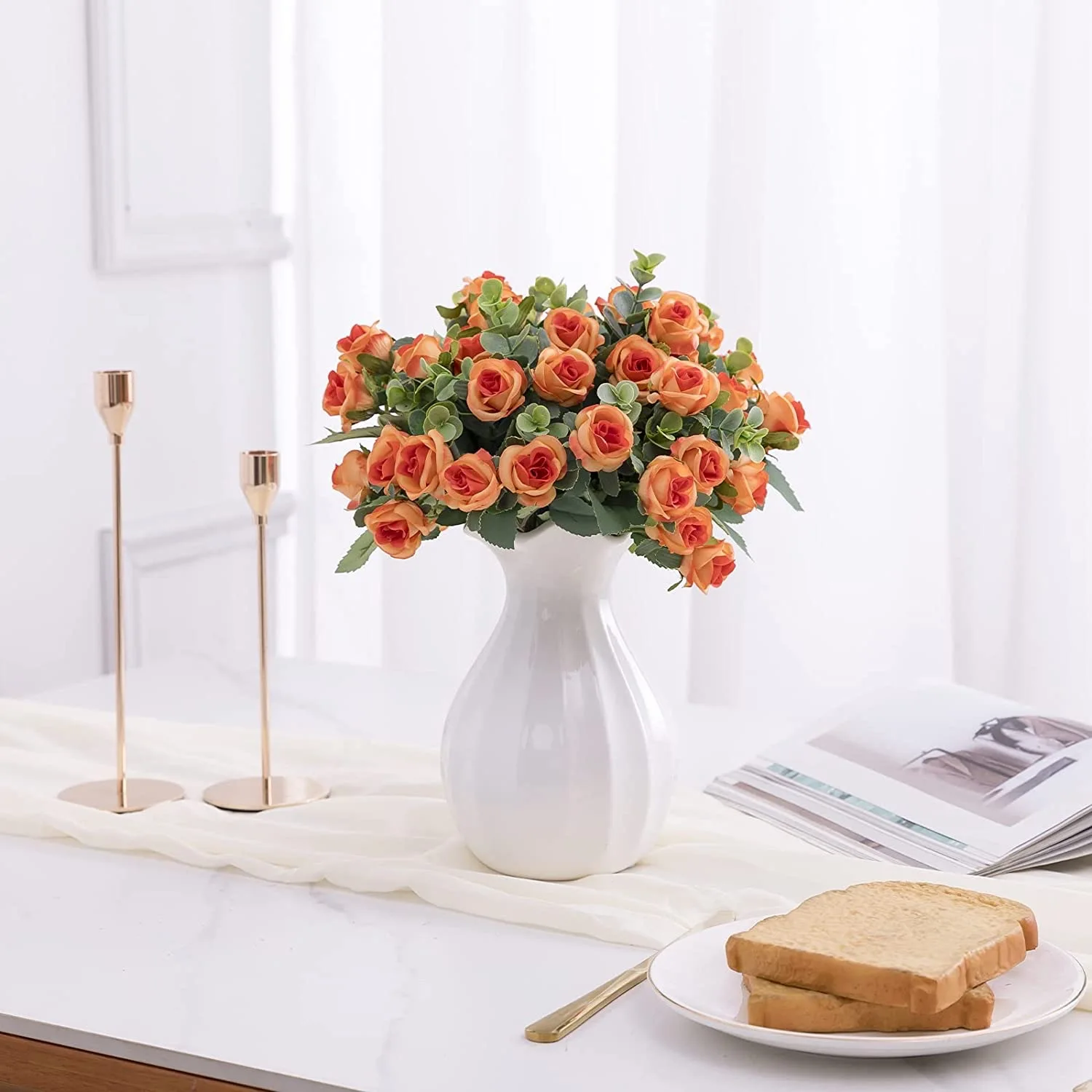 15 Köpfe Künstliche Seidenrosen Brautstrauß für Heim, Hochzeit, Blumenarrangement, Garten, Künstliche Blumen, DIY-Geschenk, Deko – Detail 16