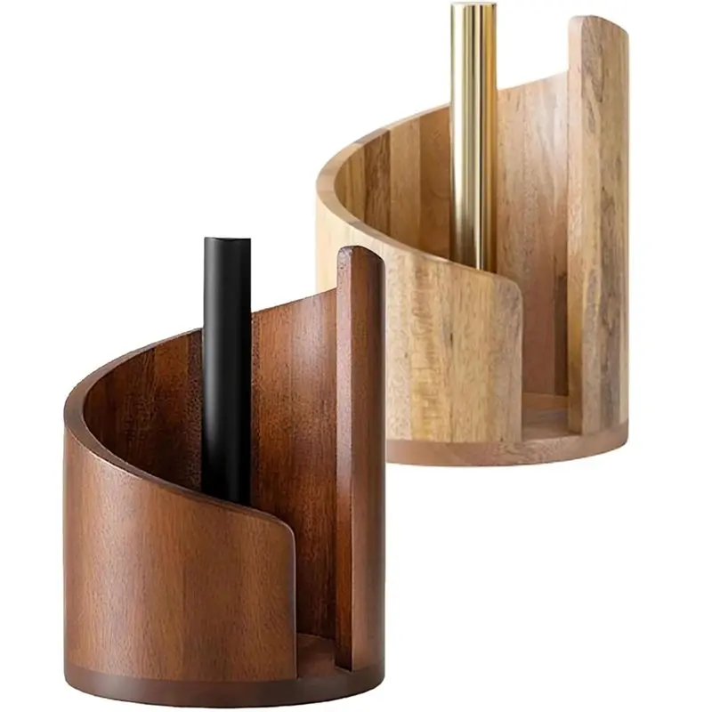 

【HAPPY】Обновленный деревянный держатель для бумажных полотенец, настольный держатель для кухонных полотенец, с основанием и металлическими элементами