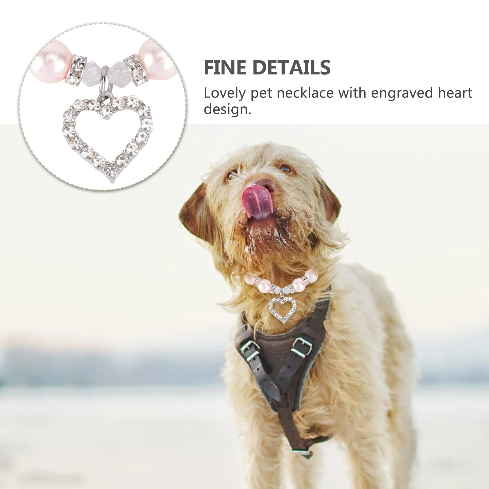 

Pearl Necklace Cat Jewelry Dog Blessing and Crystal Heart Pendant for Dogs Large Charms Pet Collars