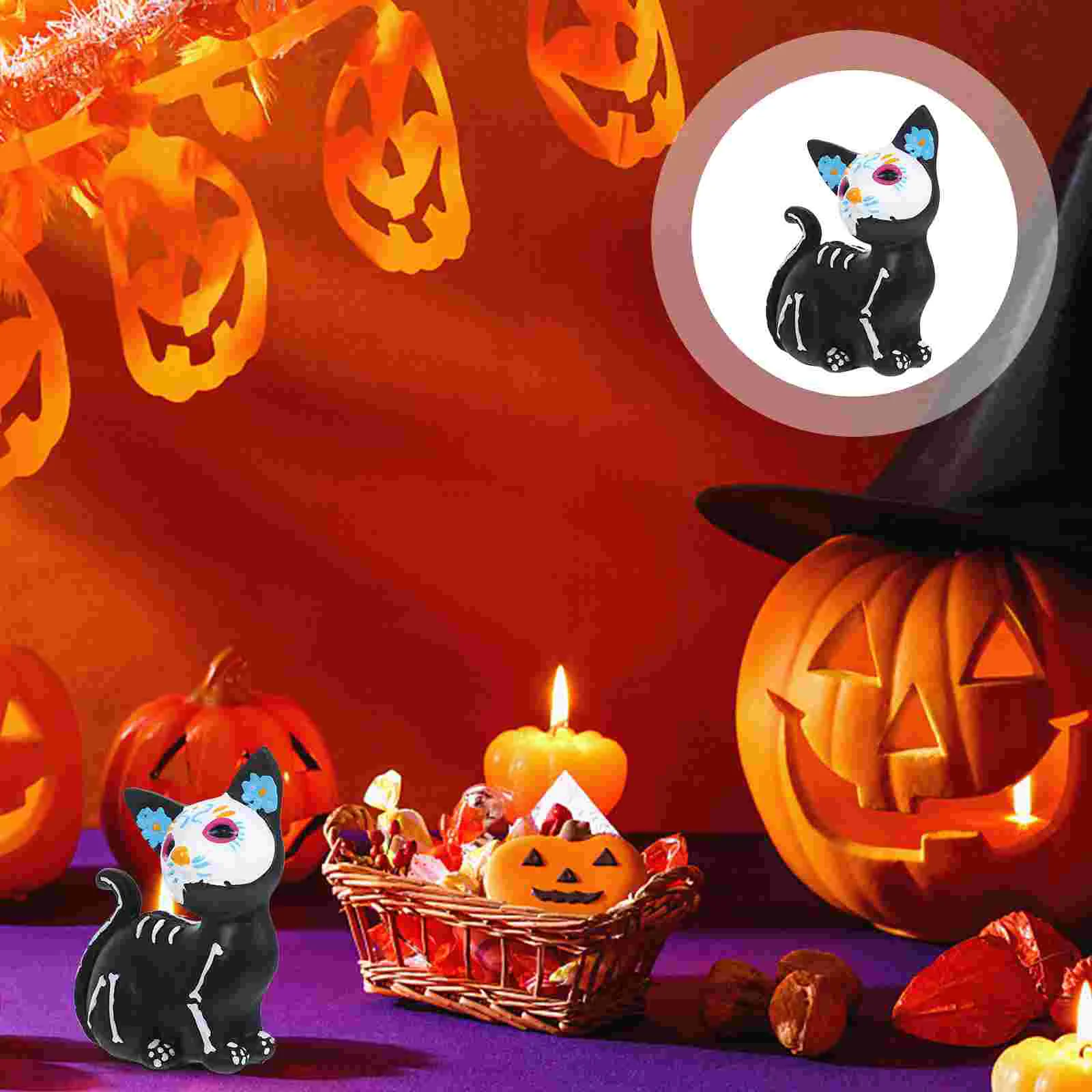 Ornaments Halloween Party Toys Child Kids Day of The Dead Cat Figurine Dog Statue 1100X910X510CM Resin Decorative