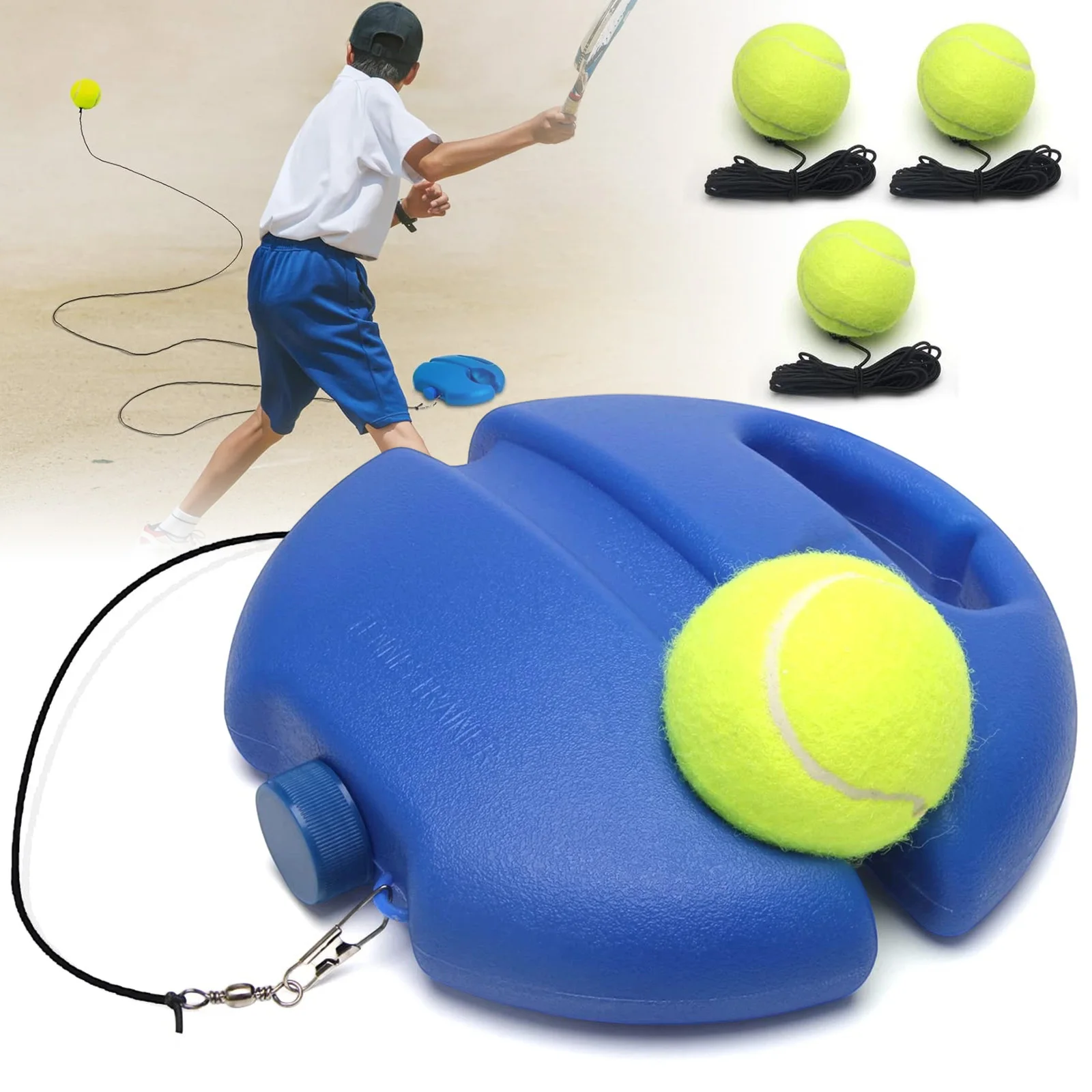 3-teiliges Set elastischer Tennis-Trainingsbälle mit Rebound-Seil-Trainer, kein Partner erforderlich, Selbsttrainings-Tennisgerät, vielseitiges Indoor-Outdoor-Trainingswerkzeug zur Verbesserung der