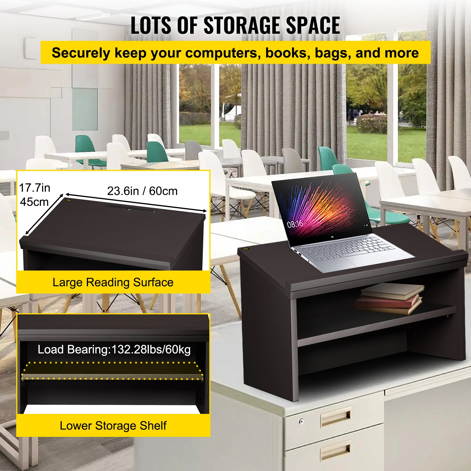VEVOR سطح الطاولة منبر 23.6 "x 19.3" منصة الطاولة ث/فتح مخزن للأدوات القراءة مائل السطح لوحة يربك خشب الأبنوس