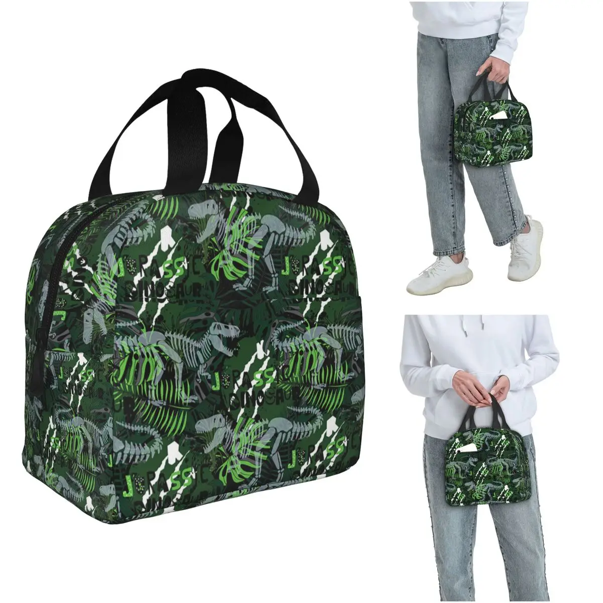 

Dinosaur Fossil Green Pattern Insulated Lunch Bag for Women Kids Portable Food Boxes Thermal Lunch Box Tote