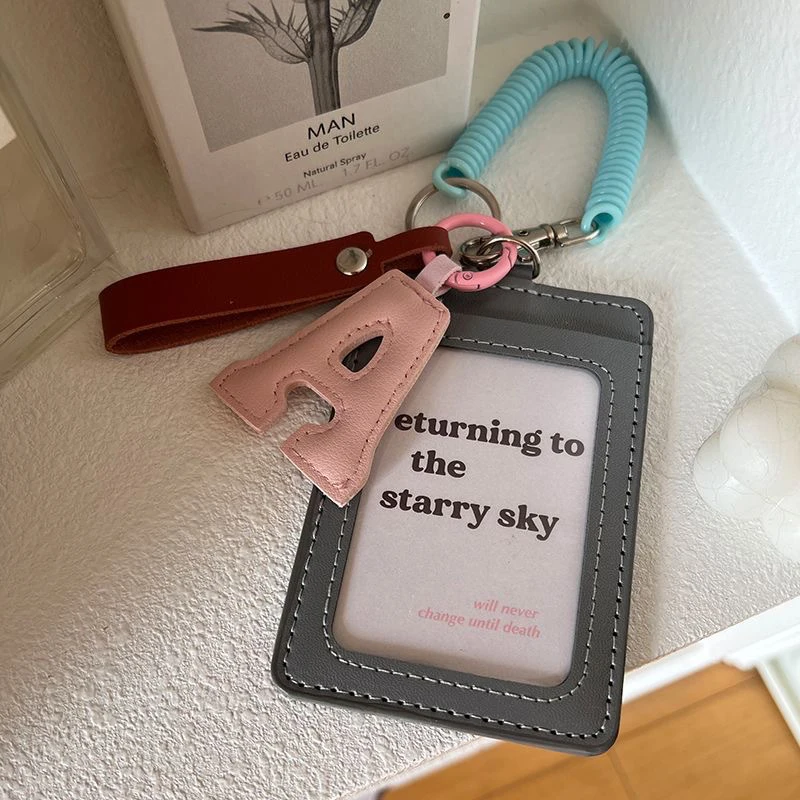 1PCS Candy PU 3 Inch Photocard Holder Letter Pendant Elastic Rope Decoration Bus Card Sleeve Bag Campus Hanging Card Card Holder