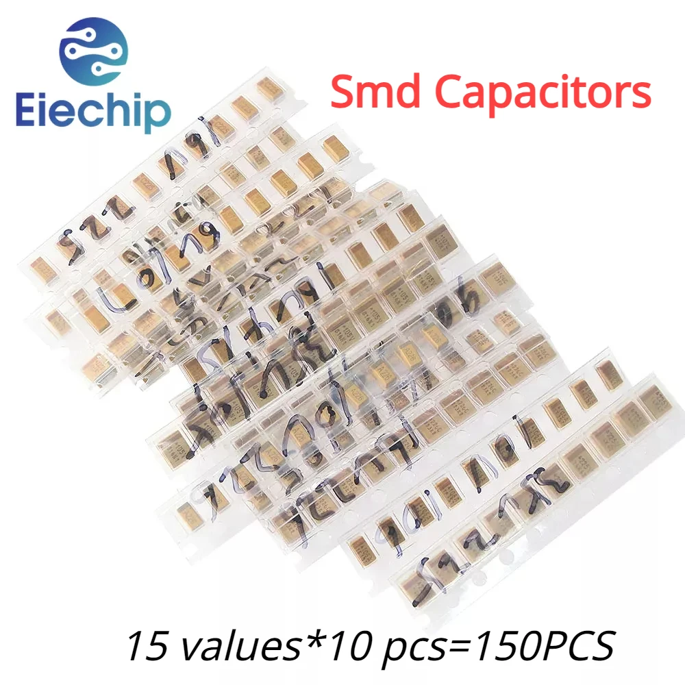 

150PCS 1uf-220uf SMD Tantalum Capacitor Assortment Kit A/B Case Tantalum Electrolytic Capacitors 1UF 2.2UF 10UF Capacitors