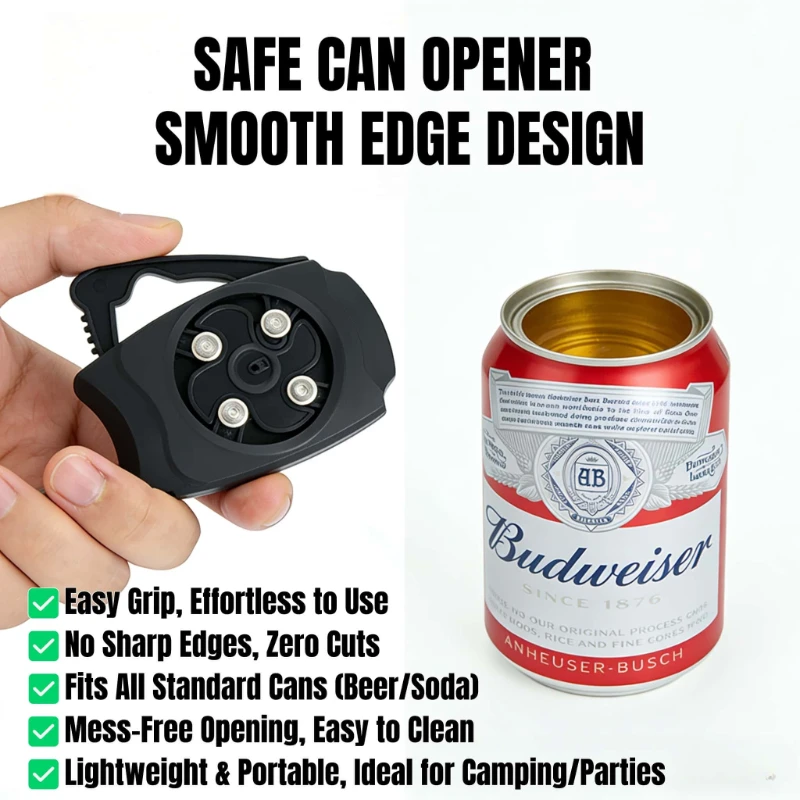 Abridor de Latas Portátil com Borda Lisa e Segura, Removedor Rápido de Tampas de Cerveja, Refrigerante e Coca-Cola, Utensílio de Cozinha e Bar para Casa, Festas e Acampamentos (1 unidade)