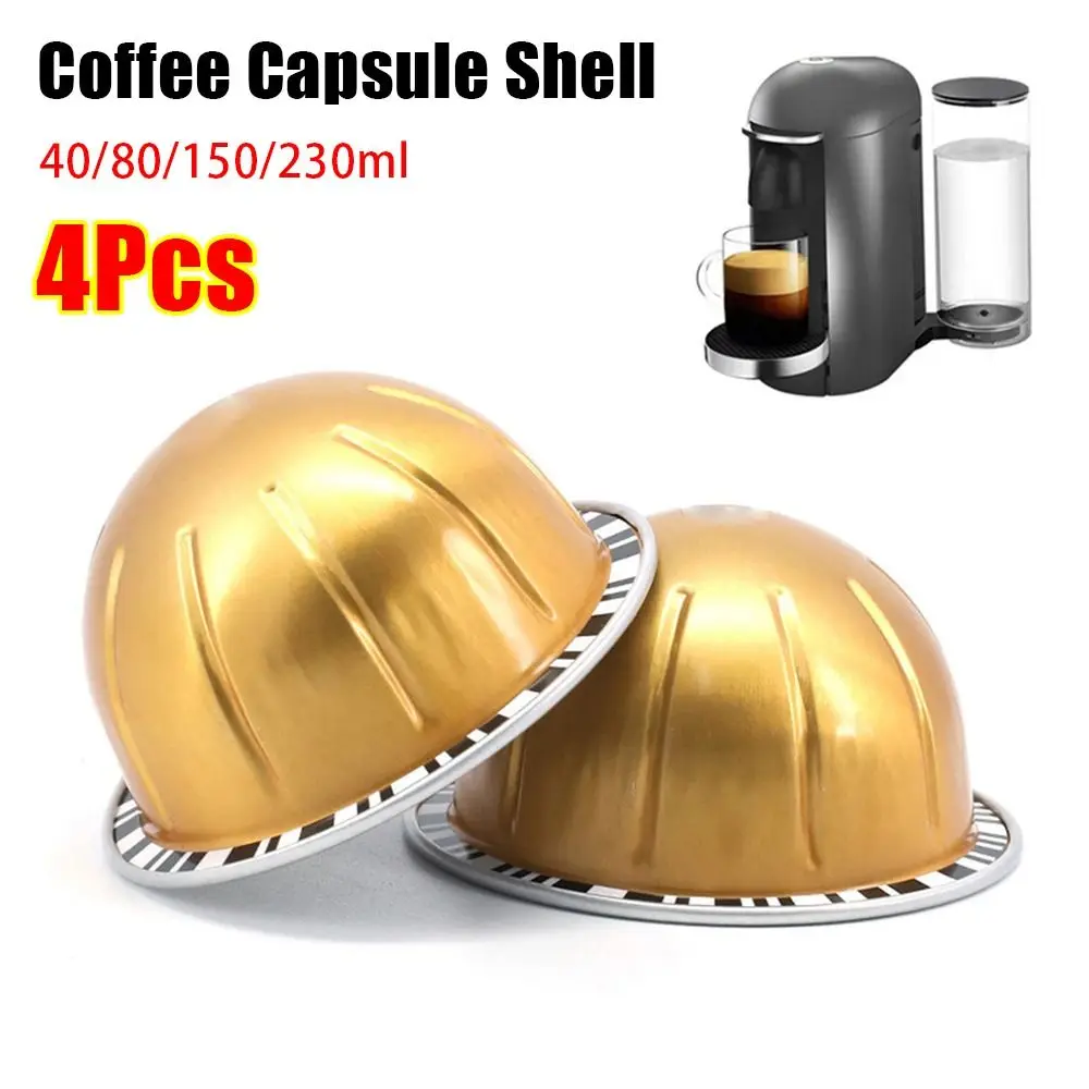 4Pcs Portable Coffee Capsule Shell Refillable Reusable Sealed Tin Foil Cup 40/80/150/230ml For Vertuo Next Coffee Capsule Pod