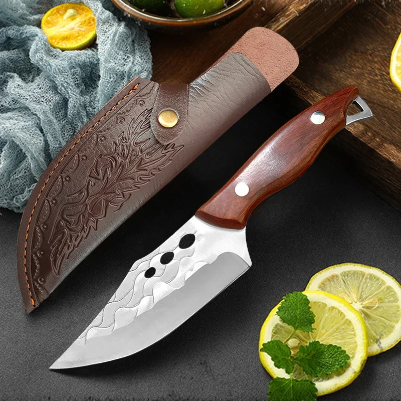 

Stainless Steel Kitchen Knives Meat Cleaver Forged Boning Knife Barbecue Butcher Knife Vegetable Slicing Knife with Sheath