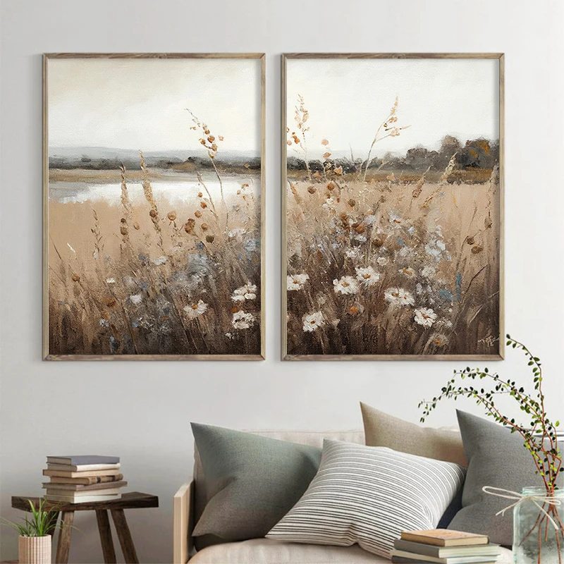 Bed of Poppies Print Vintage Wildflower Field Landscape Oil Painting Canvas Posters Spring Meadow Prints Farmhouse Wall Decor