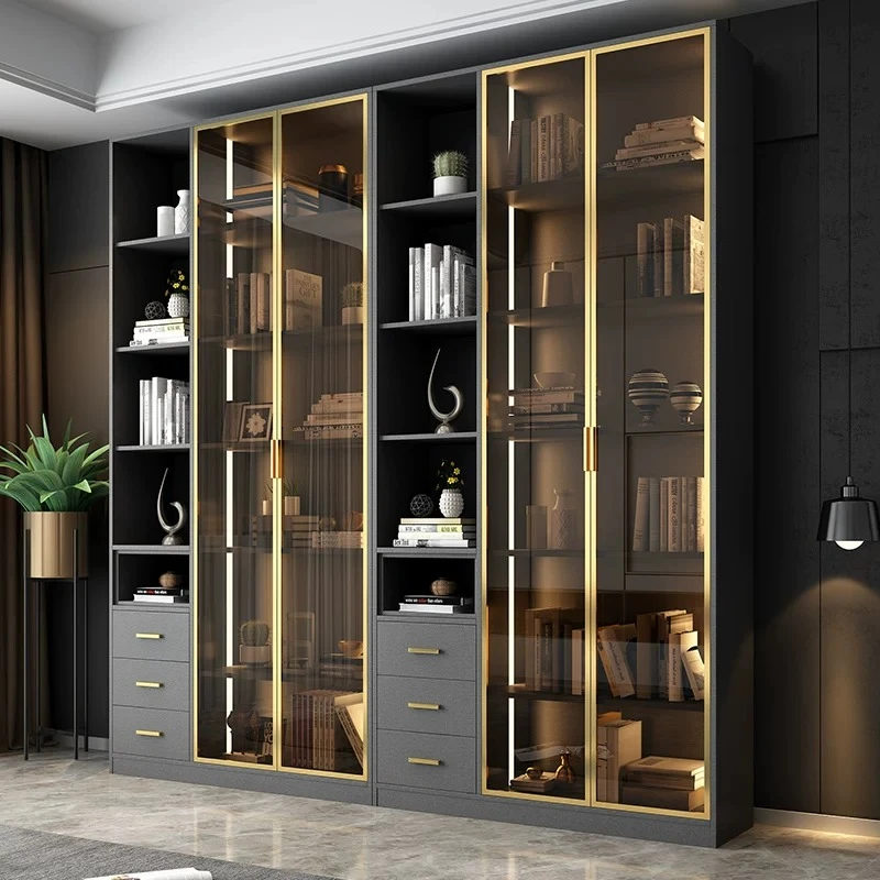 

Solid wood door to top bookcase living room office storage display cabinet