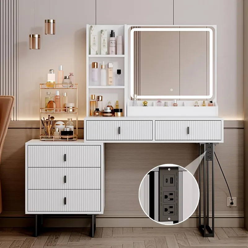 Large Vanity Desk with 3 Color Touch Modern Retractable Makeup Dressing Table, home.