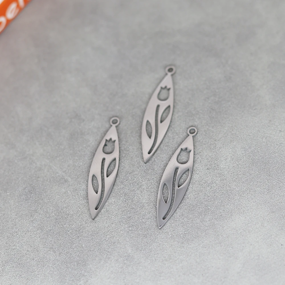 3PCS Women\'s Earrings Exquisite Tulip Flower Charms Stainless Steel Pendant for Jewelry Making DIY Craft Necklace Girl Accessory