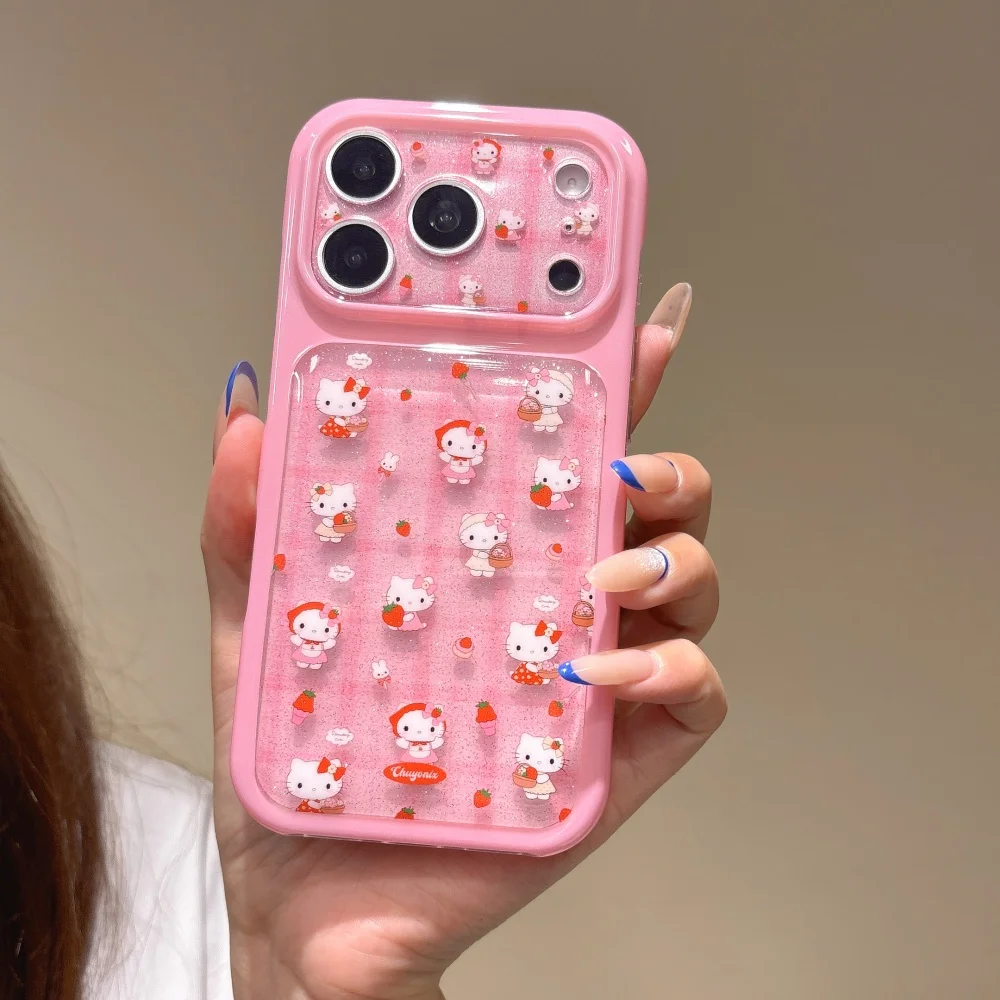 Sanrio Hello Kitty Mini Cartoon Print Pink Glitter Phone Case Shockproof Girly Protective Cover For iPhone 17 16 15 17 Pro Max view 3