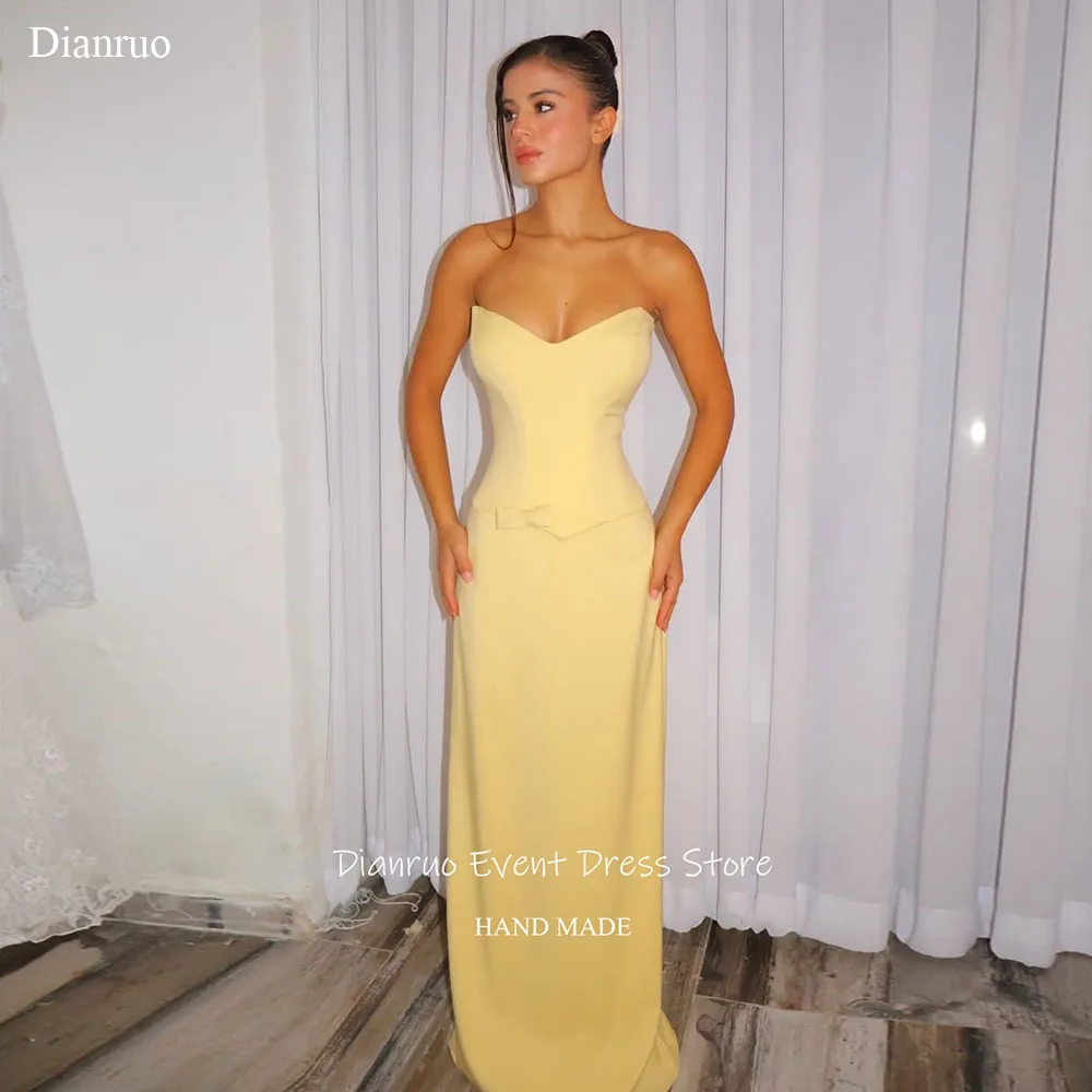 

Dianruo Yellow Delicate Bow Straight Evening Dresses Sweetheart Ribbons Party Gowns 2025 High Slit Vestidos De Fiesta Customized