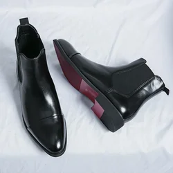 Chelsea Stiefel für Männer rote Sohle Pu Knöchel Business Round Toe Slip-On Herren stiefel Größe 38-46 Herren schuhe