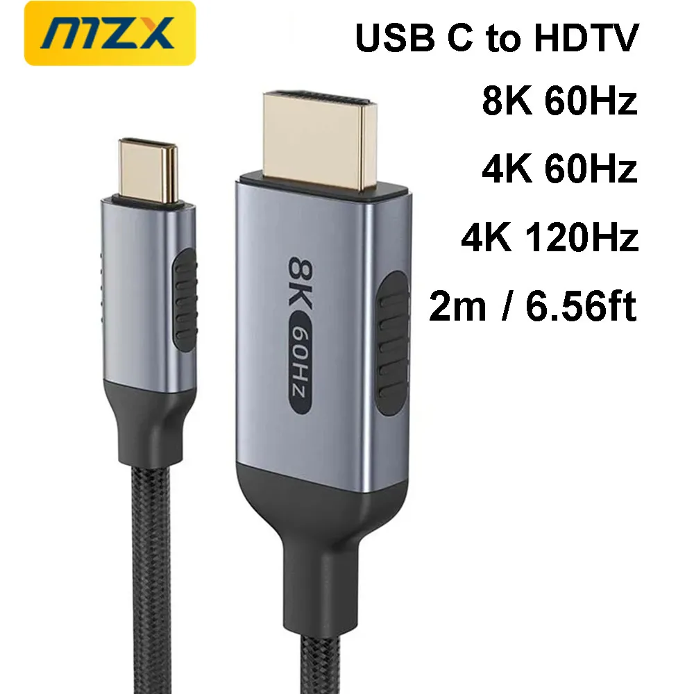 MZX 8K/4K 60Hz USB C to HDMI-Compatible HDTV Cable Converter 3.28/6.56/9.8ft 1m/2m/3m 120Hz Type Cord Wire Adapter for Laptop TV