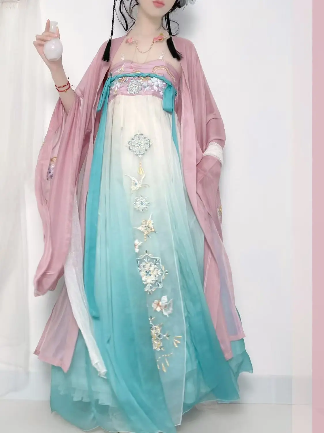 

‌ Оригинальный ханьфу династии Тан - Hezi Qixiong с замысловатой вышивкой, эфирный летний наряд, традиционный китайский костюм