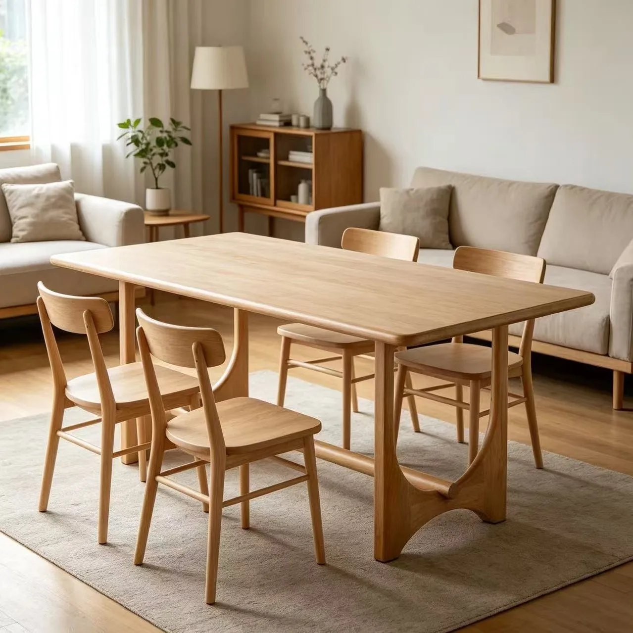 

Nordic solid wood dining table, ash wood, Japanese log table, simple dining table, home living room, long desk