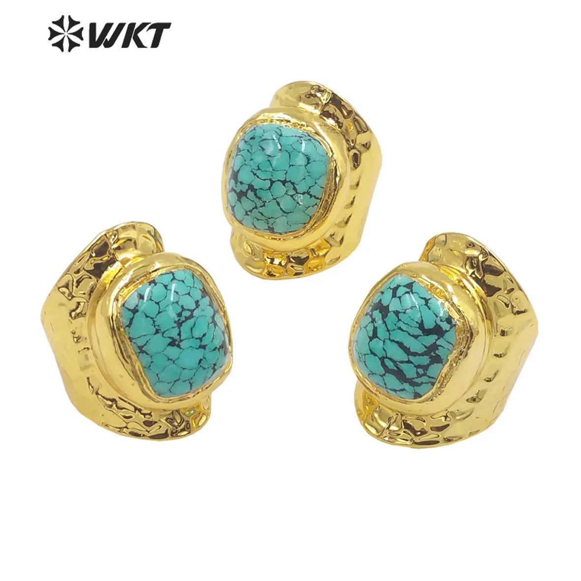 

WT-R473 WKT 2023 CLASSIC Style Natural Turquoise Ring Women Gold Plated Jewelry Anniversary Party Newest Design HOT SALE Trend