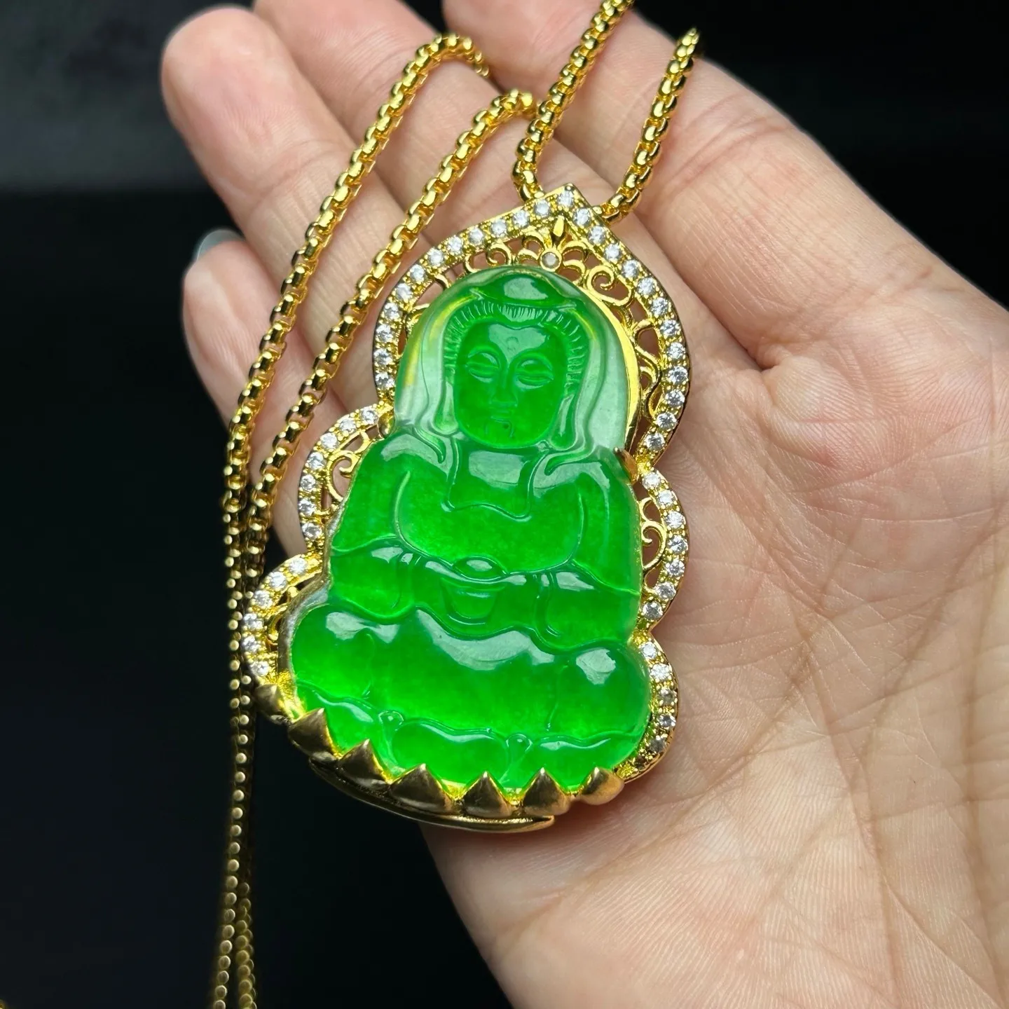 Real natural high Ice Green Jade Jadeite guanyin amulet Pendant&Necklaces